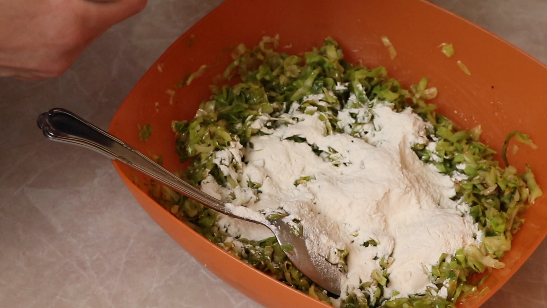 Step 4. Take a frying pan with a thick bottom and pour in vegetable oil. Cabbage fritters for the whole family