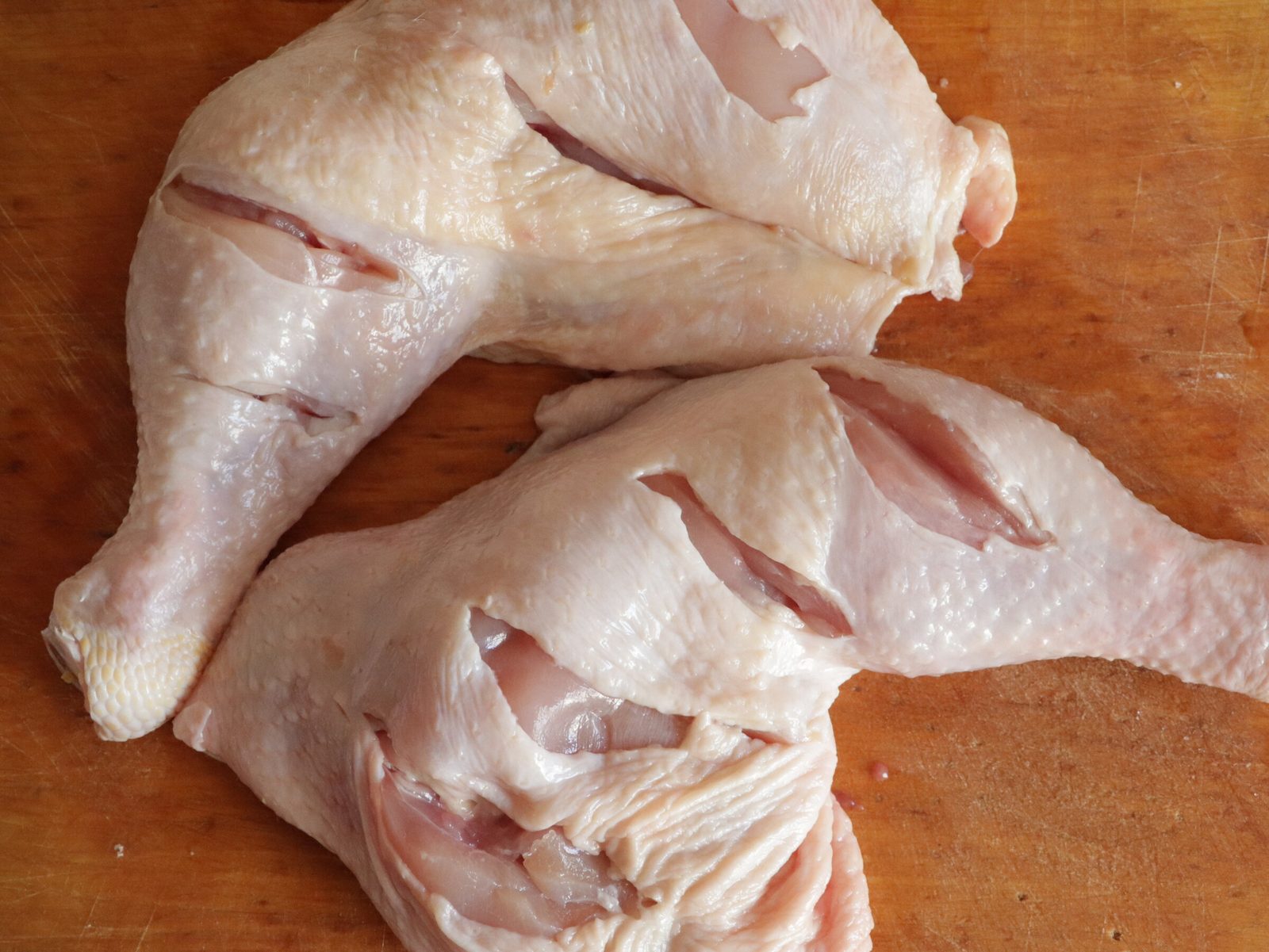 Step 1. For this recipe, I did not buy a whole chicken, but used fresh chicken quarters. Chicken quarters in a double crumb