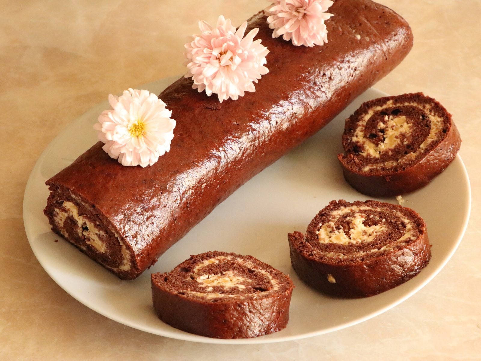 Chocolate and nut Swiss roll
