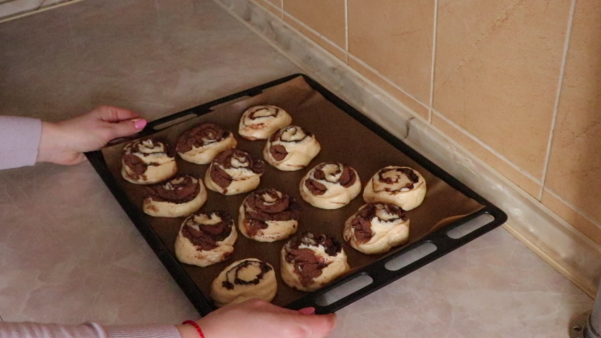 Step 7. Bake at 180°C for 25–30 minutes. Cinnamon buns with mascarpone icing