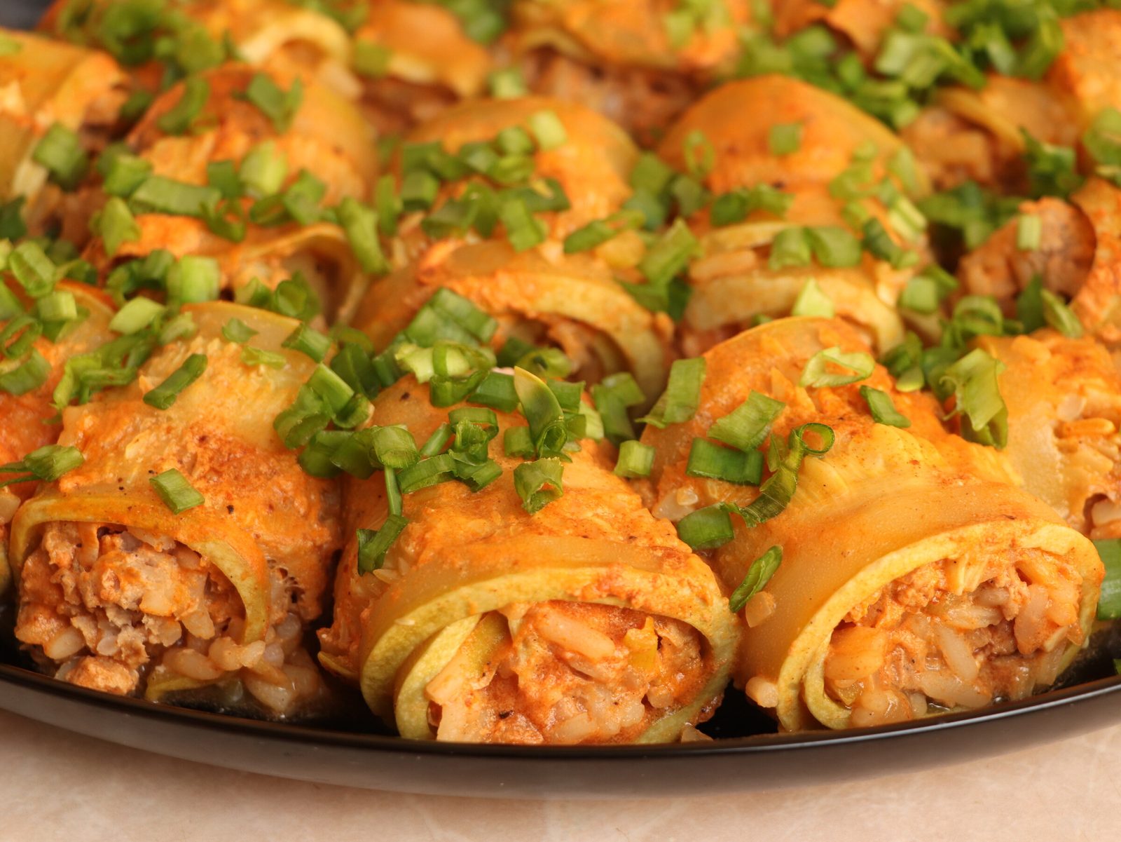 Courgette ‘cabbage rolls’ in the pan