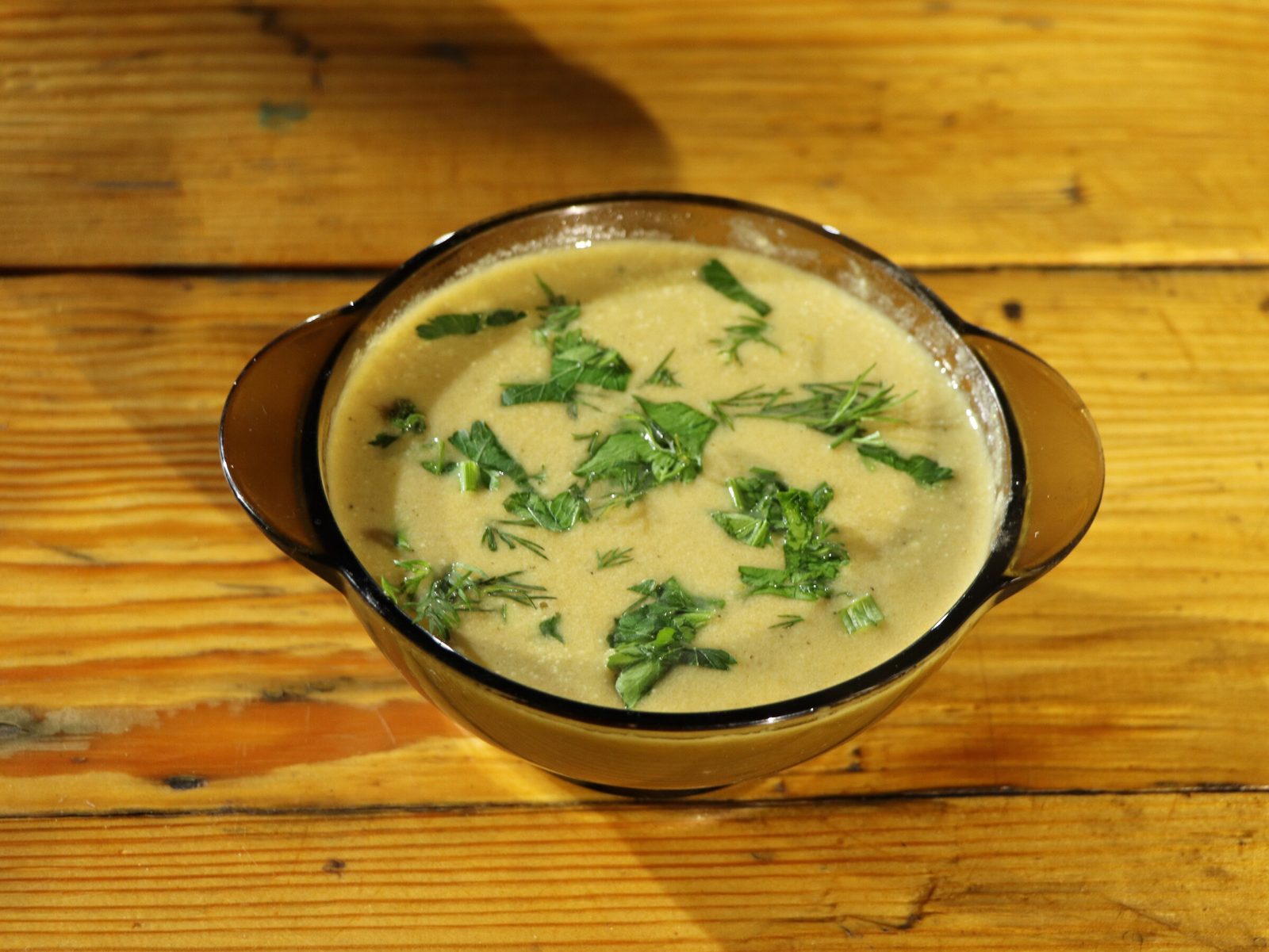 Cream of mushroom soup in a kazan