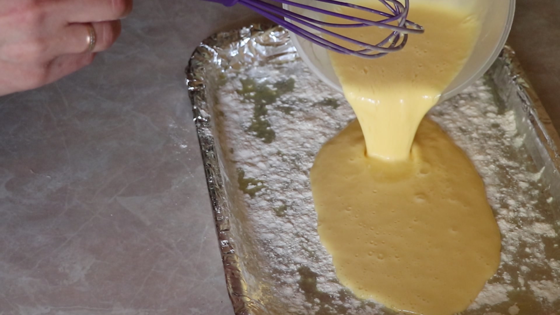 Step 3. Pour the egg mixture onto the flour and place in the oven for 15 minutes,. Egg starter in 15 minutes