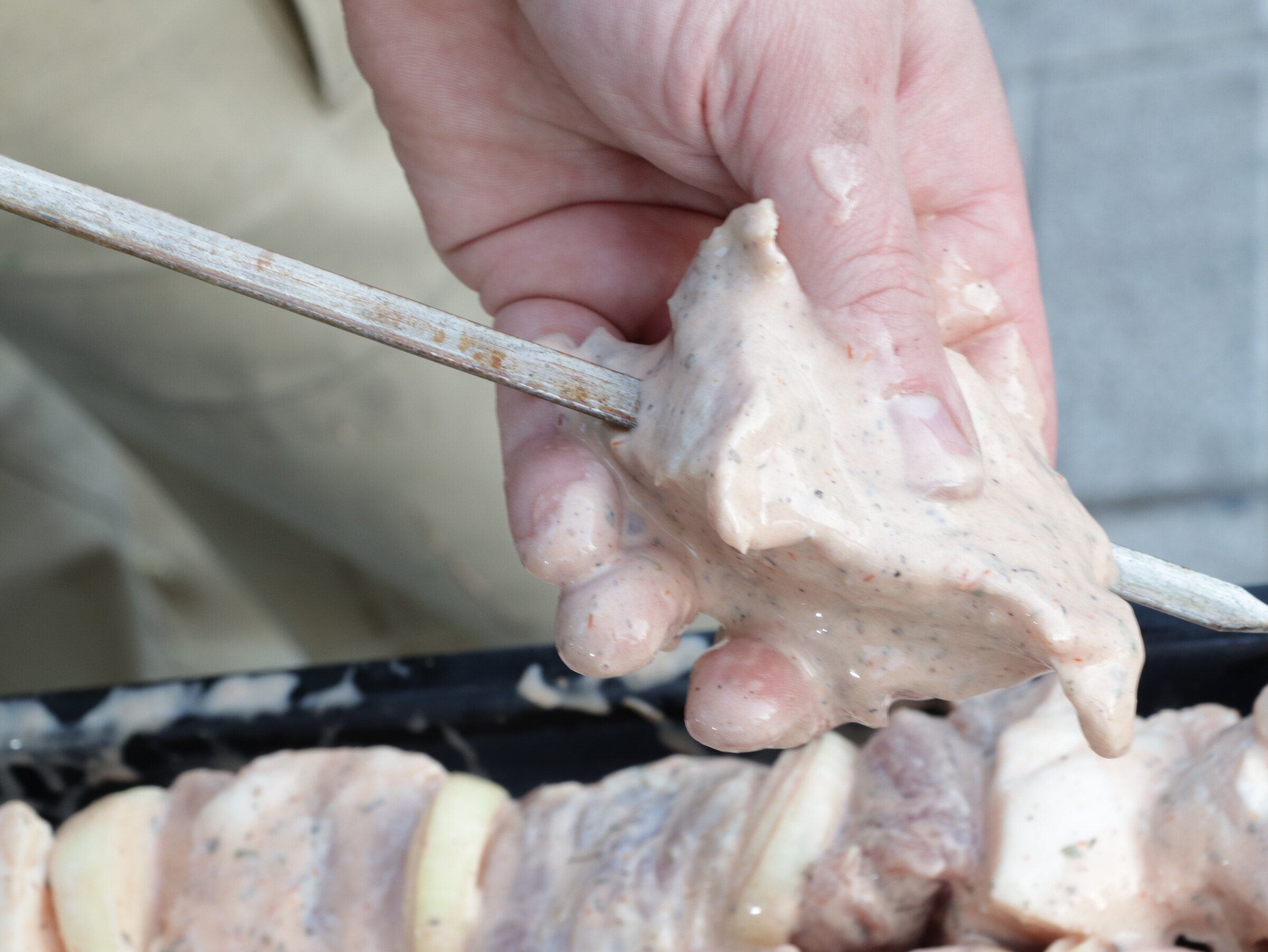 Step 5. Thread meat with onion rings so the kebab takes the onion perfume, and the. Juicy pork shashlik