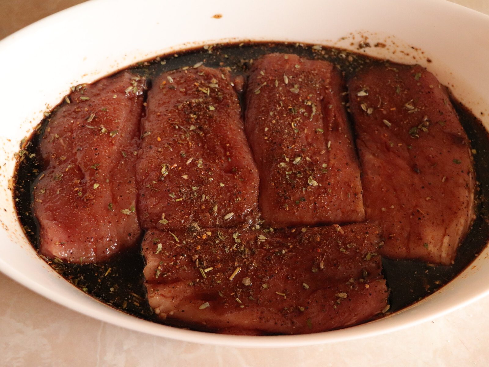 Step 3. For breading, I combined equal parts of breadcrumbs and flour, added 0. Pork steak, well done