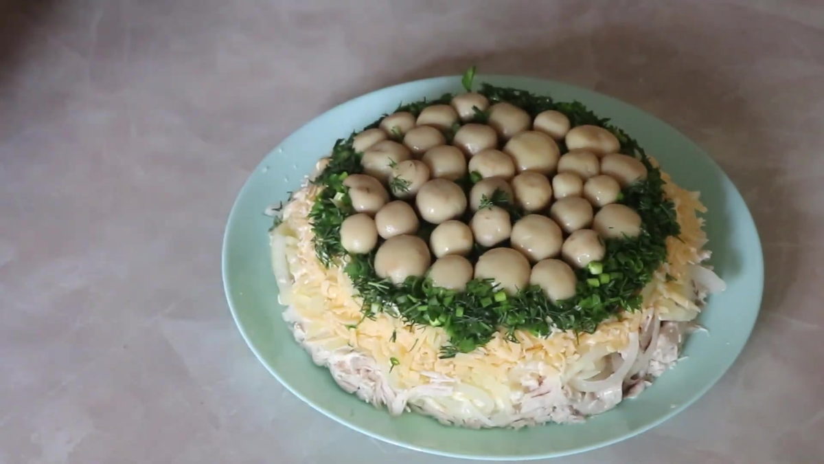 Step 1. Salad MUSHROOM POLYANA How to beautifully set the festive table. The most delicious salads for the New
