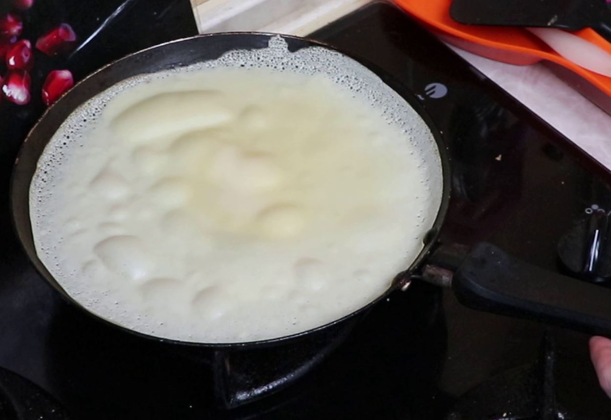 Step 6. Fry about 30 seconds a side. Thin savoury pancakes made with boiling