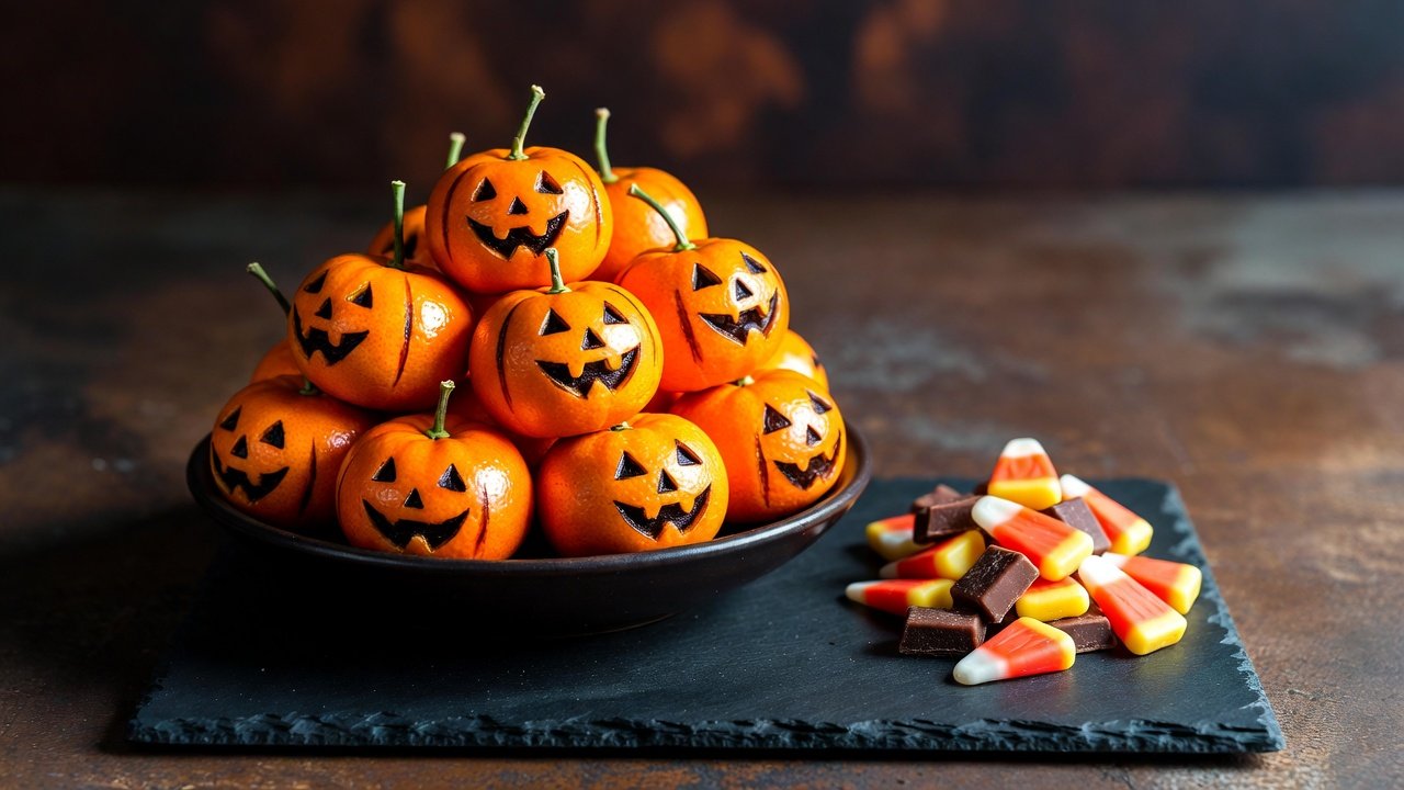 Next to the Halloween sweets, I put a bowl of orange faces
