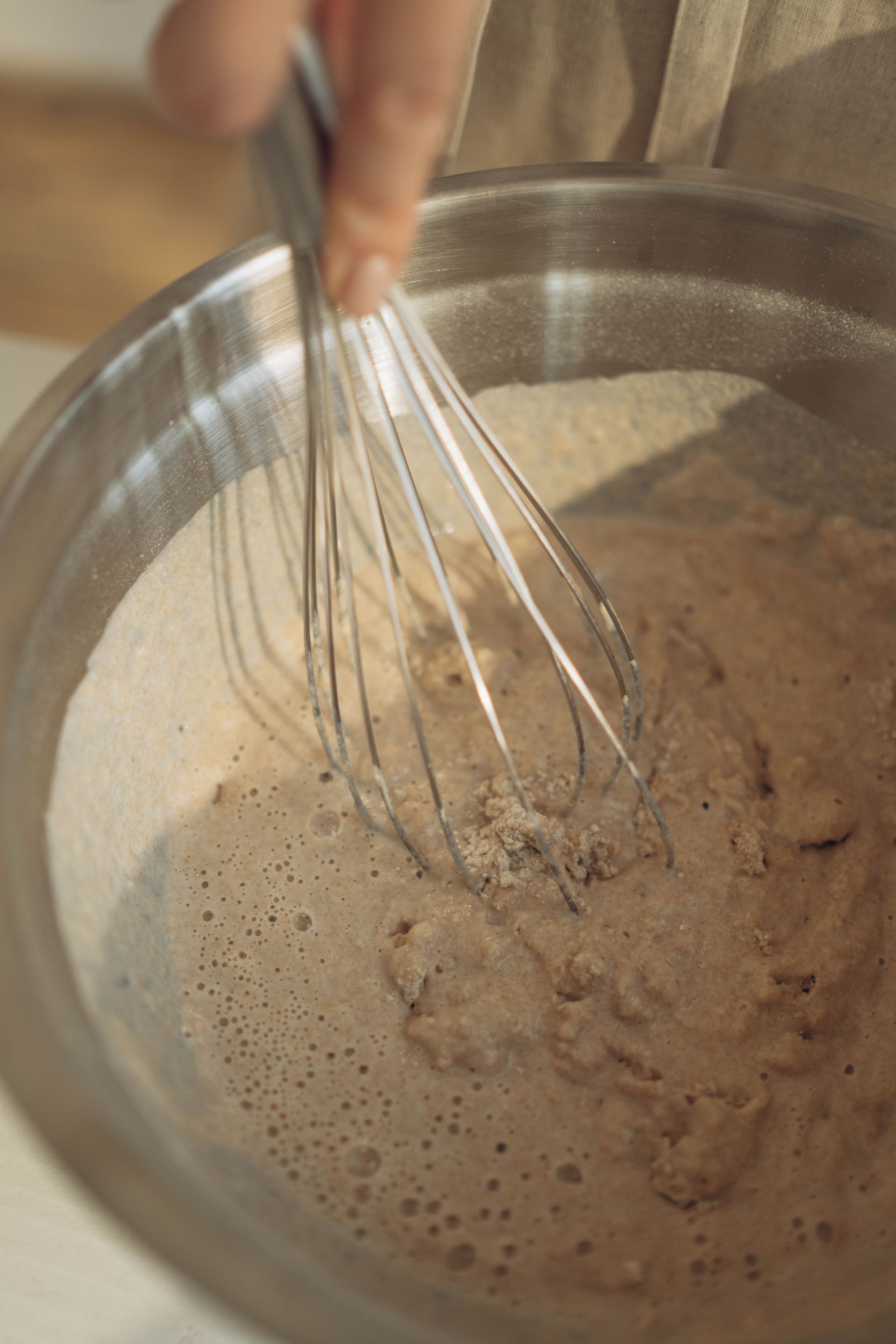 After batter I rinse the mixing bowl at once and dry it apart, not nested with flour
