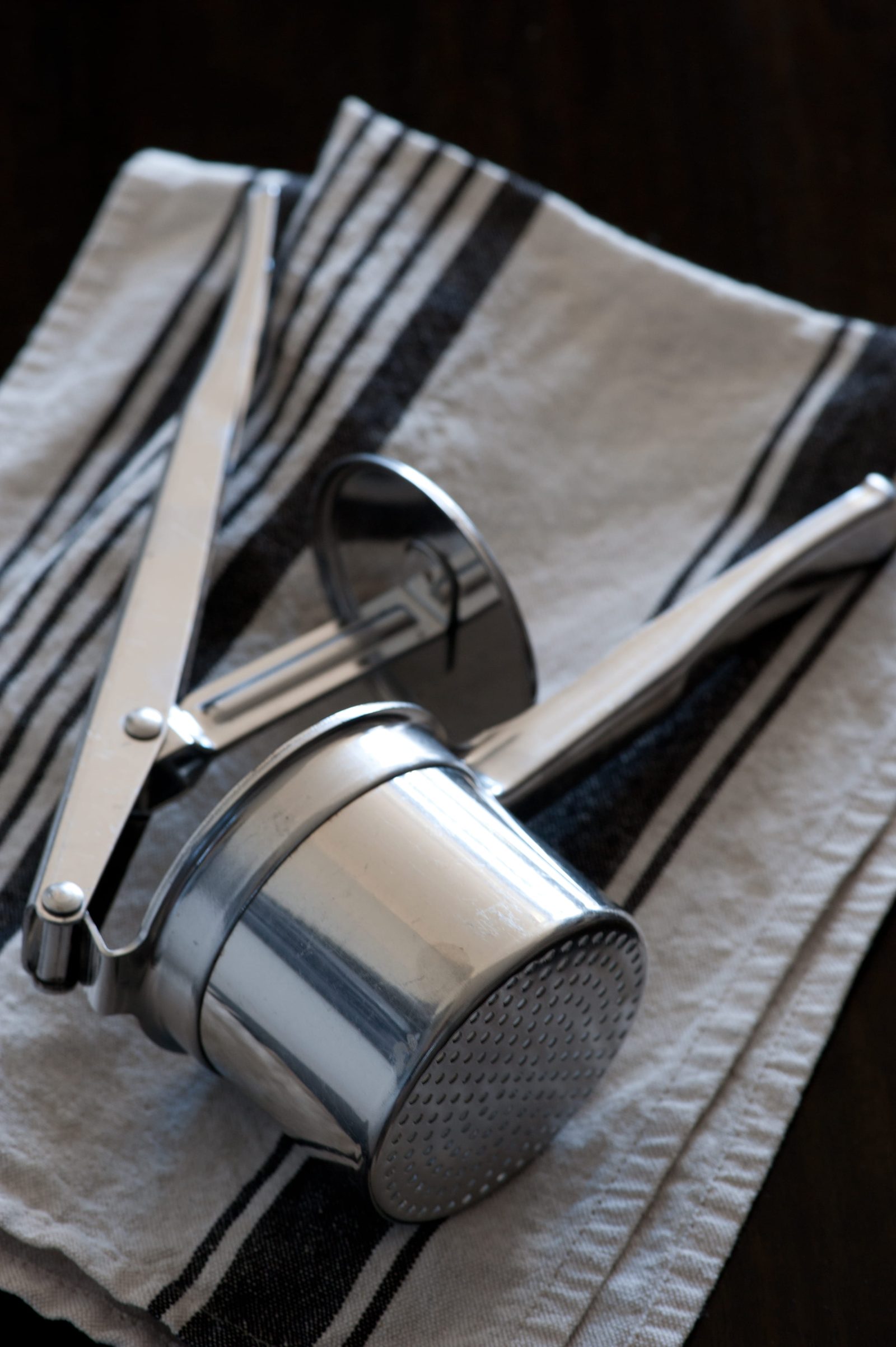 I rinse the potato ricer while the mash is still soft