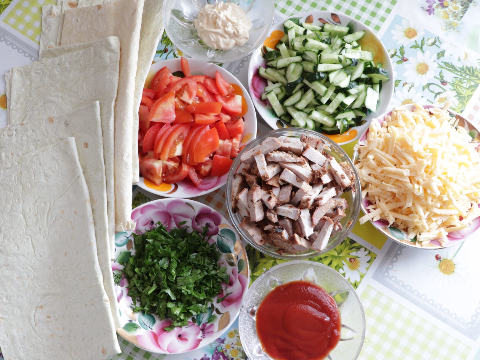 Step 3. We unroll the pita bread and begin to shape it: grease a small area with. Shashlik in lavash